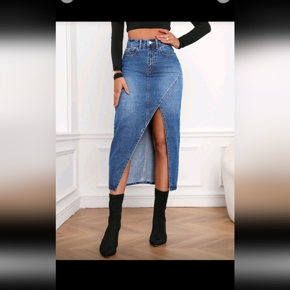 SHEIN Asymmetrical Denim Blue Skirt - Picture 3 of 11